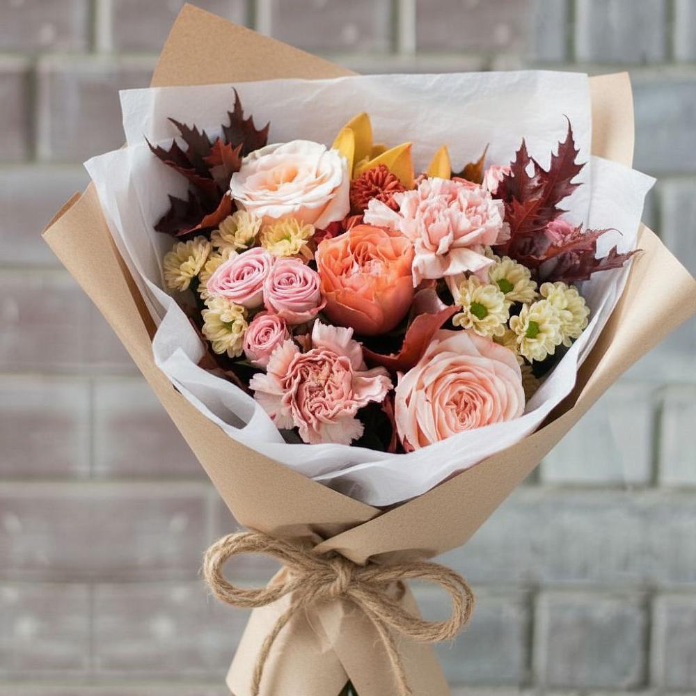 Букет цветов из: Гвоздики, Хризантемы и Розы в Спицевке