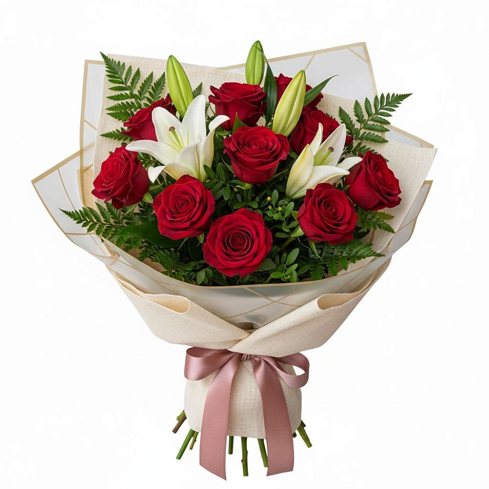 Букет цветов из: Лилии и Розы в Спицевке