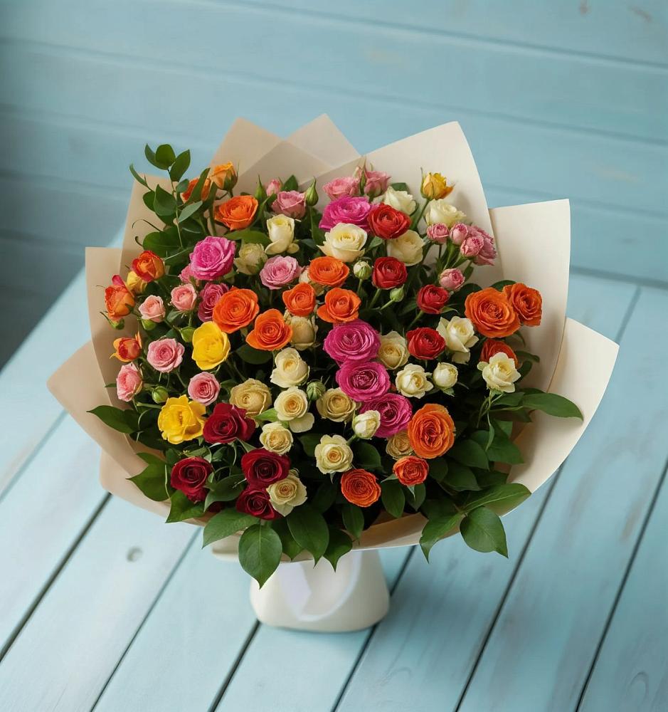 Букет Микс из разноцветных кустовых роз в Спицевке