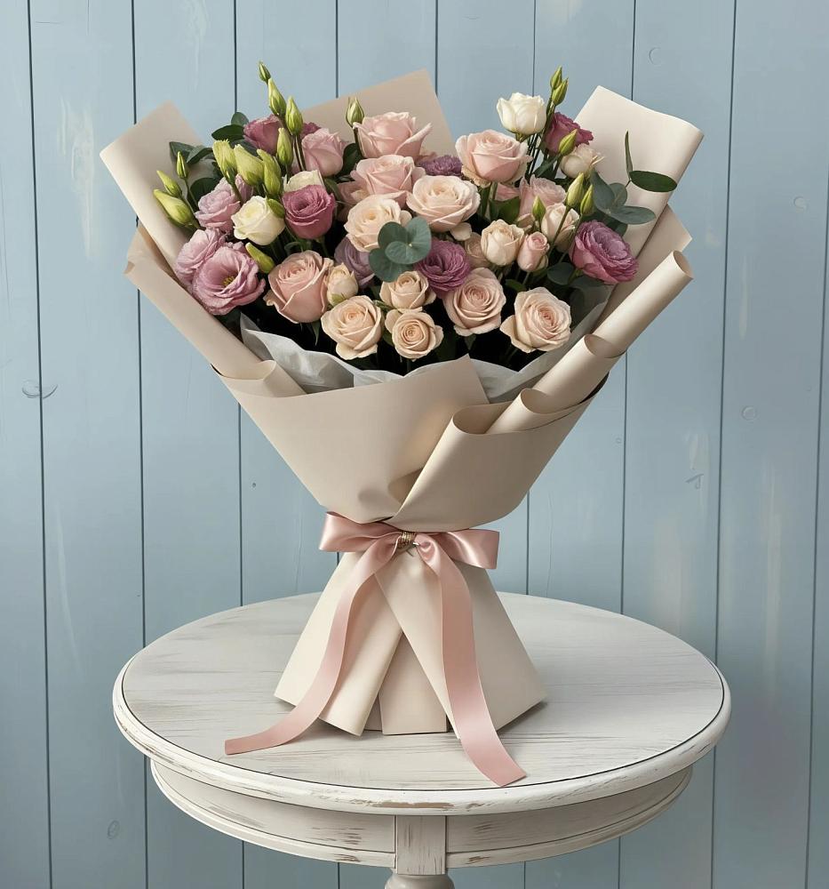 Букет цветов из: Розы и Лизиантусы в Спицевке