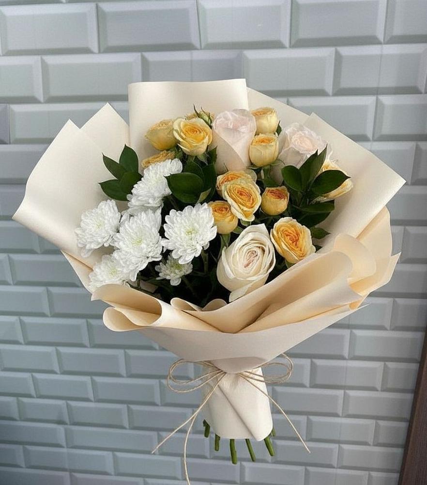 Букет цветов из: Розы и Хризантемы в Спицевке