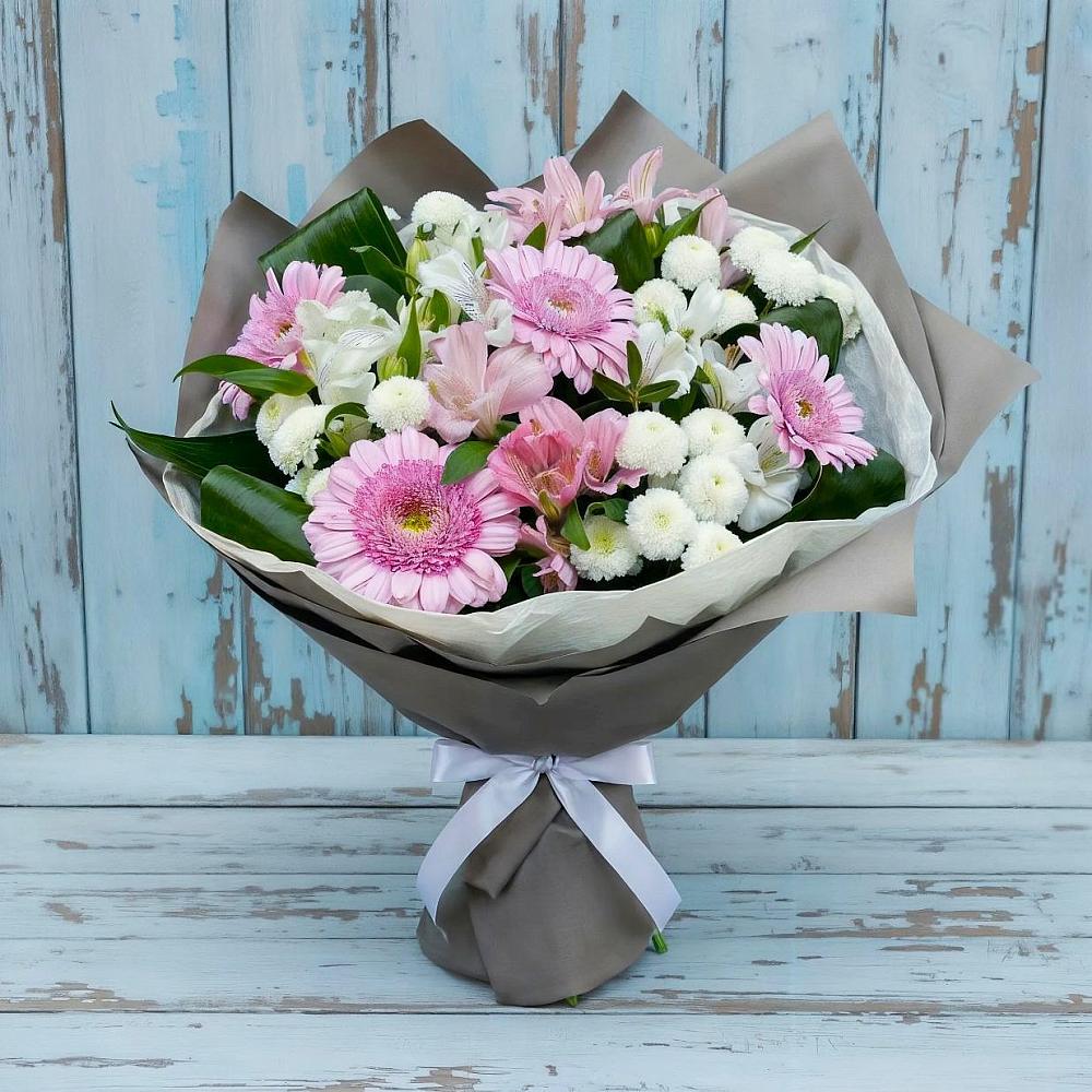 Букет цветов из: Герберы, Альстромерии и Хризантемы в Спицевке