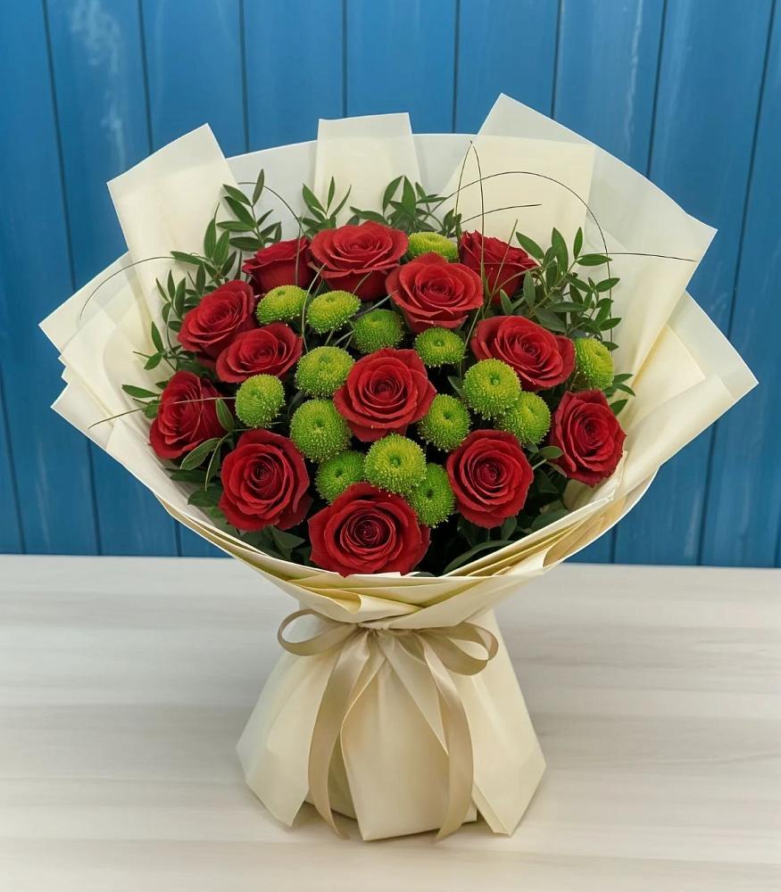 Букет цветов из: Розы и Хризантемы в Спицевке